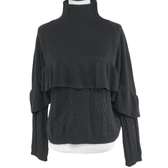 Project Naadam Black Mock Neck Ruffle Sweater XS - Picture 3 of 13